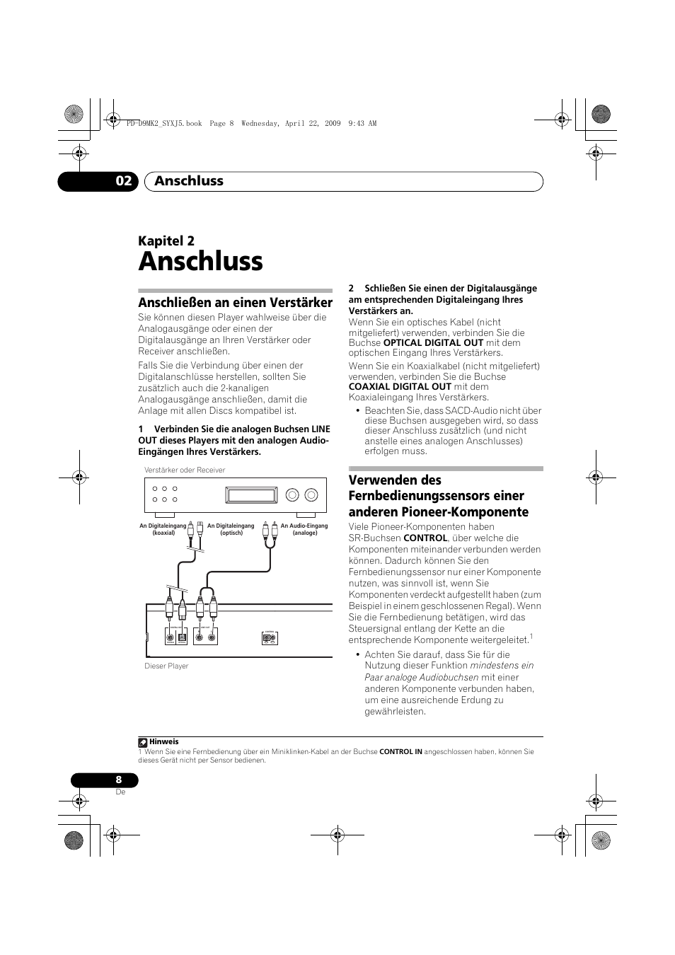 Anschließen an einen verstärker, Anschluss, Anschluss 02 | Kapitel 2 | Pioneer PD-D9MK2-K User Manual | Page 44 / 128