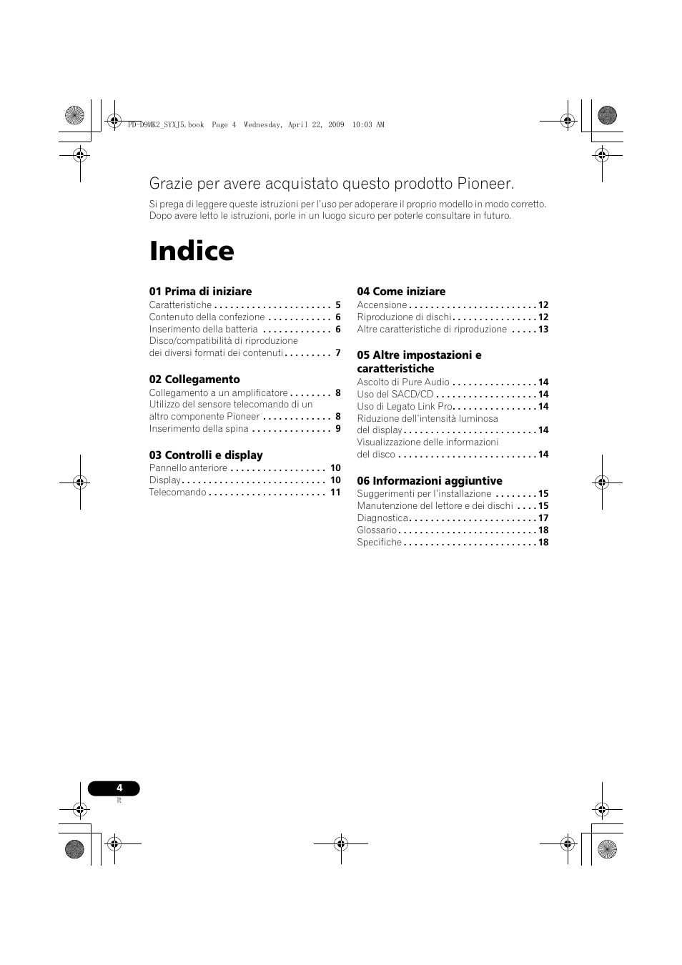 Lettore cd super audio, Uzioni per i’uso | man, Indice | Pioneer PD-D9MK2-K User Manual | Page 76 / 128