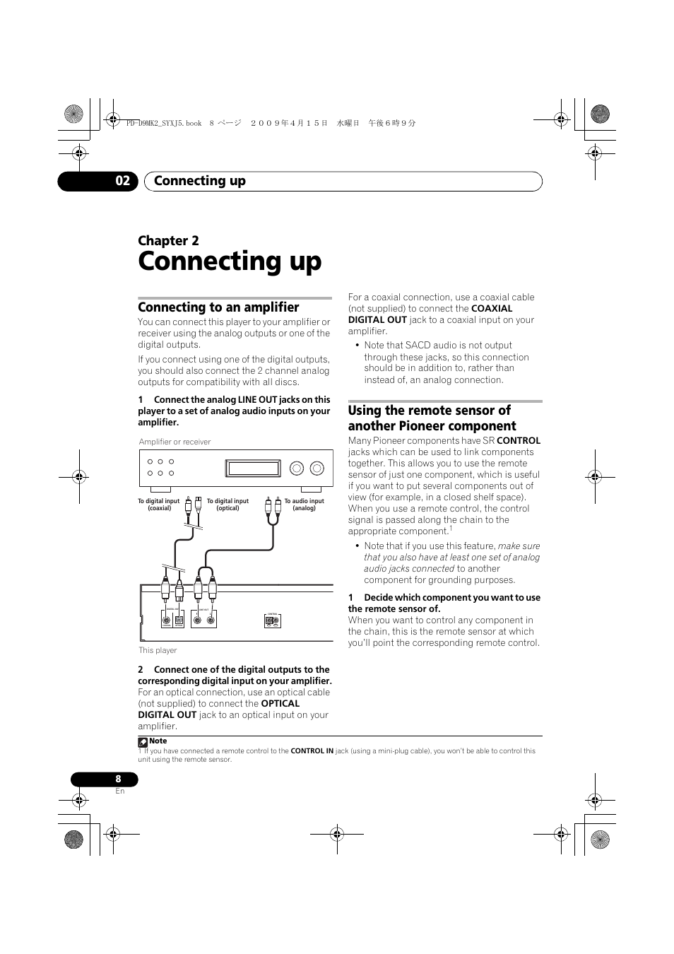Connecting to an amplifier, Connecting up, Connecting up 02 | Chapter 2 | Pioneer PD-D9MK2-K User Manual | Page 8 / 128
