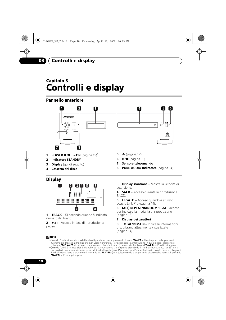 Pannello anteriore, Display, Controlli e display | Controlli e display 03, Capitolo 3 | Pioneer PD-D9MK2-K User Manual | Page 82 / 128