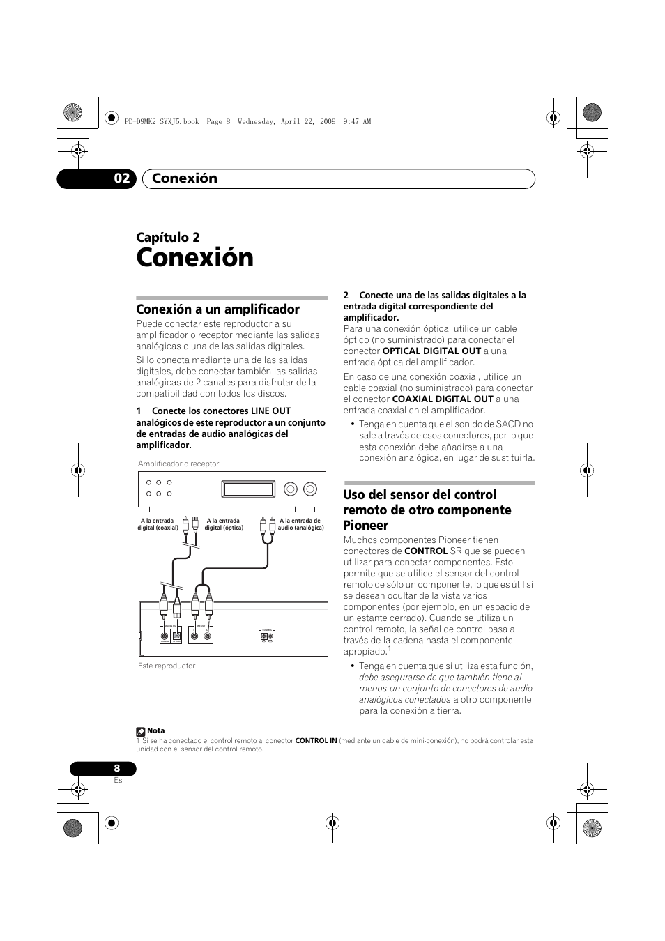 Conexión a un amplificador, Conexión, Conexión 02 | Capítulo 2 | Pioneer PD-D9MK2-K User Manual | Page 98 / 128