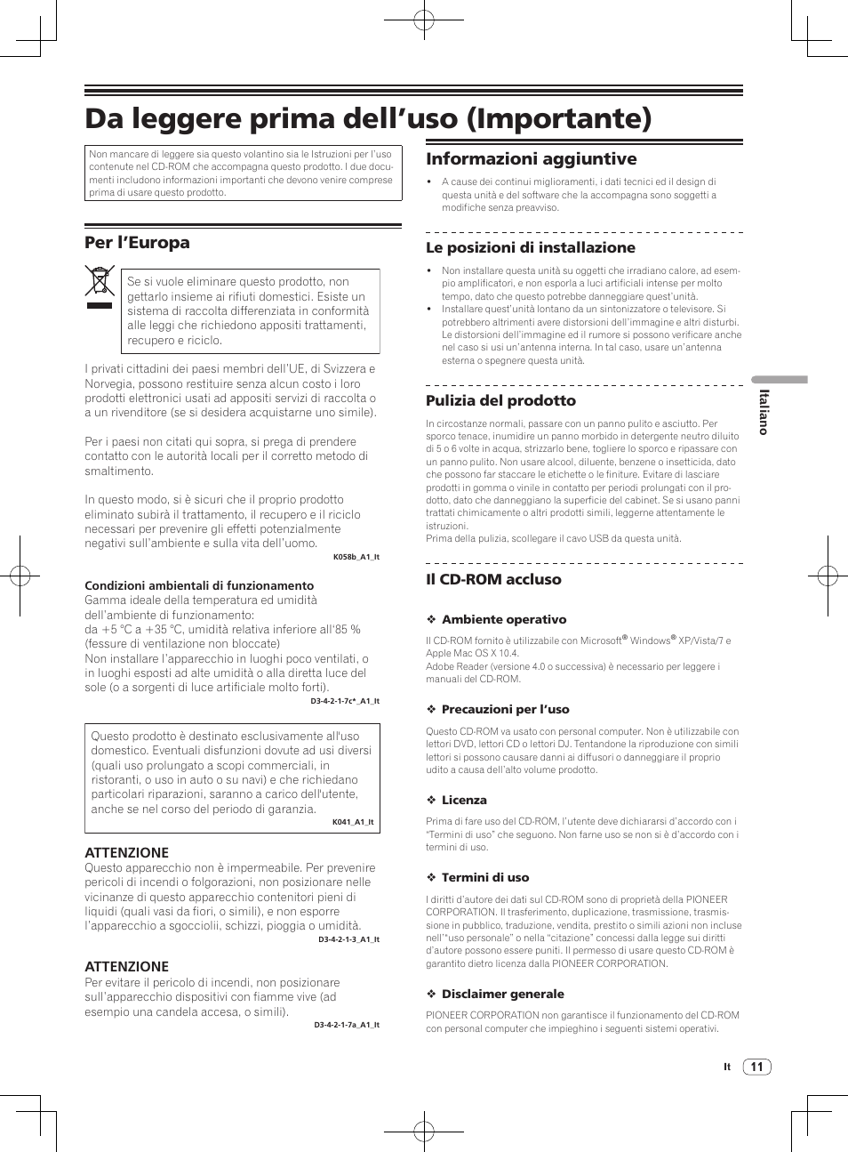 Da leggere prima dell’uso (importante), Controller dj, Per l’europa | Informazioni aggiuntive | Pioneer DDJ-ERGO-V User Manual | Page 11 / 28