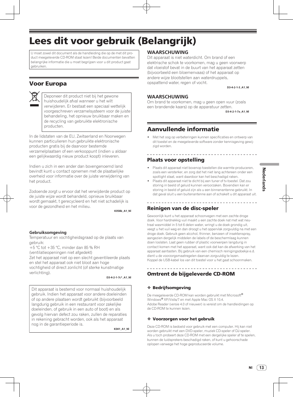 Lees dit voor gebruik (belangrijk), Dj controller, Voor europa | Aanvullende informatie | Pioneer DDJ-ERGO-V User Manual | Page 13 / 28