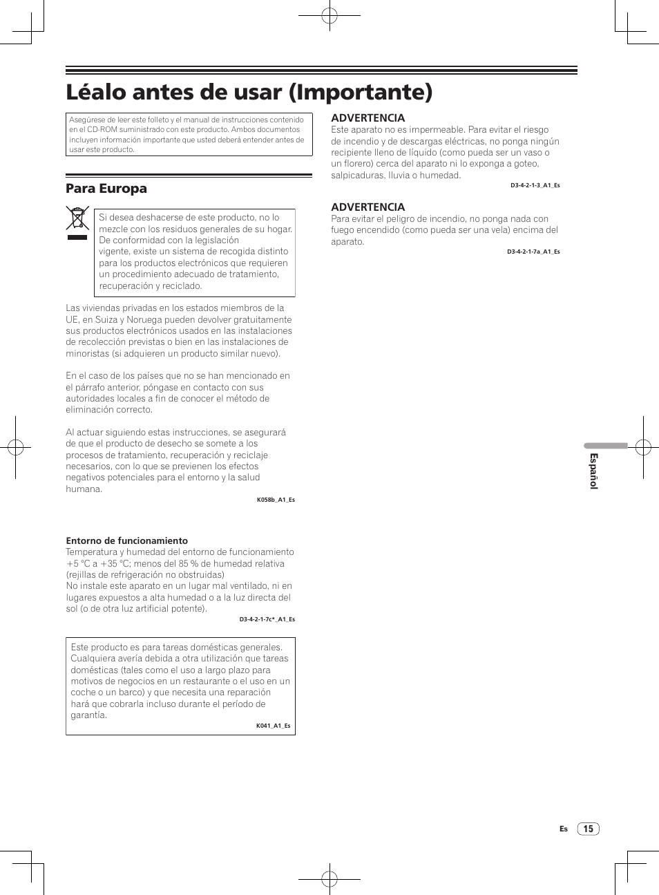 Léalo antes de usar (importante), Controlador dj, Para europa | Pioneer DDJ-ERGO-V User Manual | Page 15 / 28
