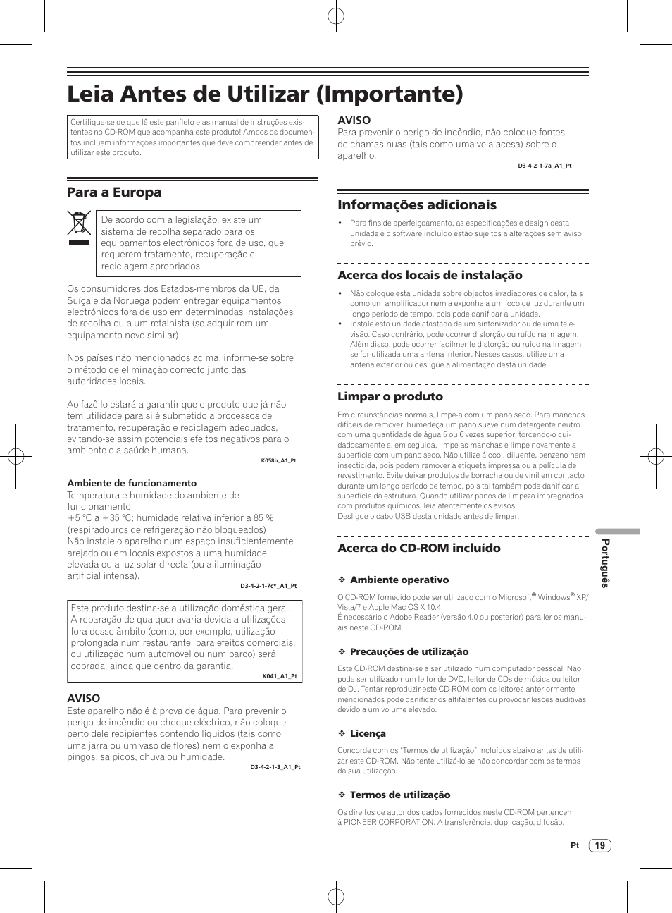 Leia antes de utilizar (importante), Controlador de dj, Para a europa | Informações adicionais | Pioneer DDJ-ERGO-V User Manual | Page 19 / 28