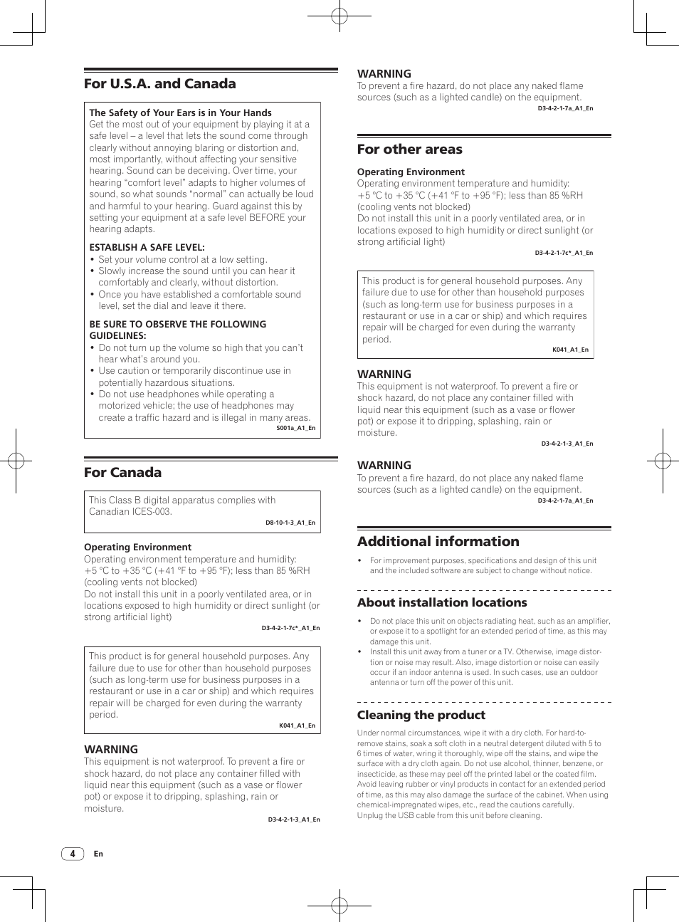 For u.s.a. and canada, For canada, For other areas | Additional information | Pioneer DDJ-ERGO-V User Manual | Page 4 / 28