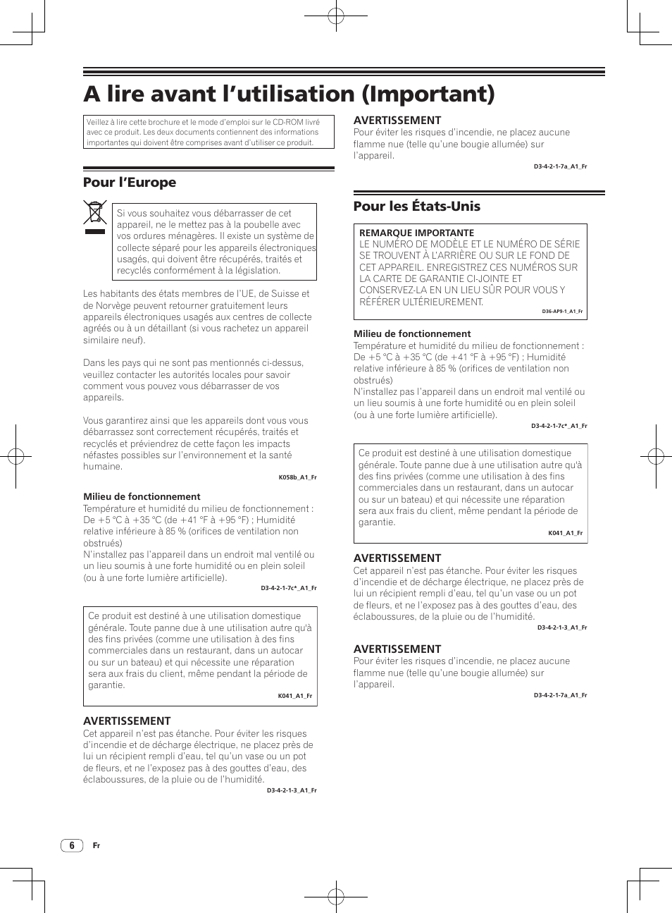 A lire avant l’utilisation (important), Console dj, Pour l’europe | Pour les états-unis | Pioneer DDJ-ERGO-V User Manual | Page 6 / 28