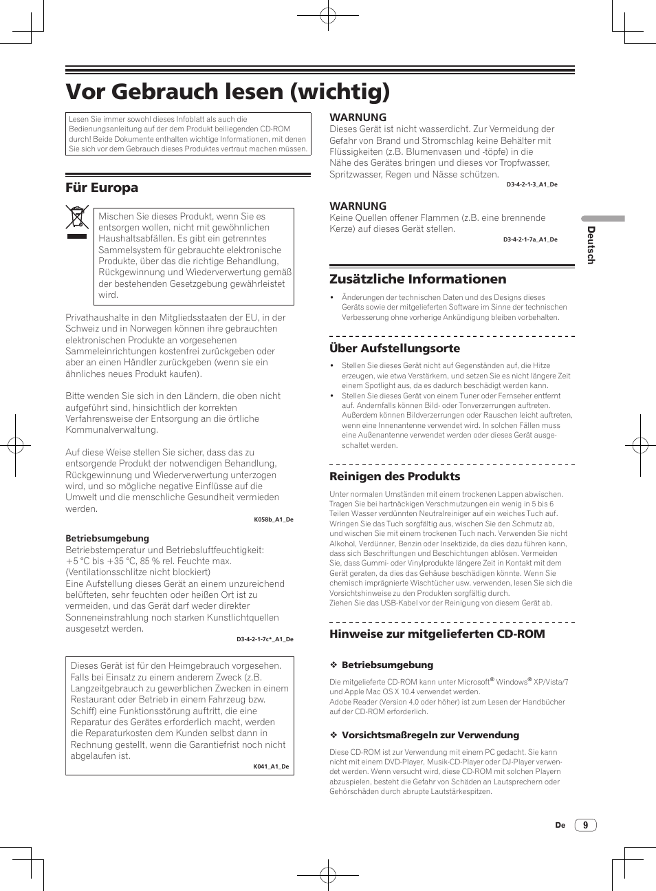 Vor gebrauch lesen (wichtig), Dj controller, Für europa | Zusätzliche informationen | Pioneer DDJ-ERGO-V User Manual | Page 9 / 28