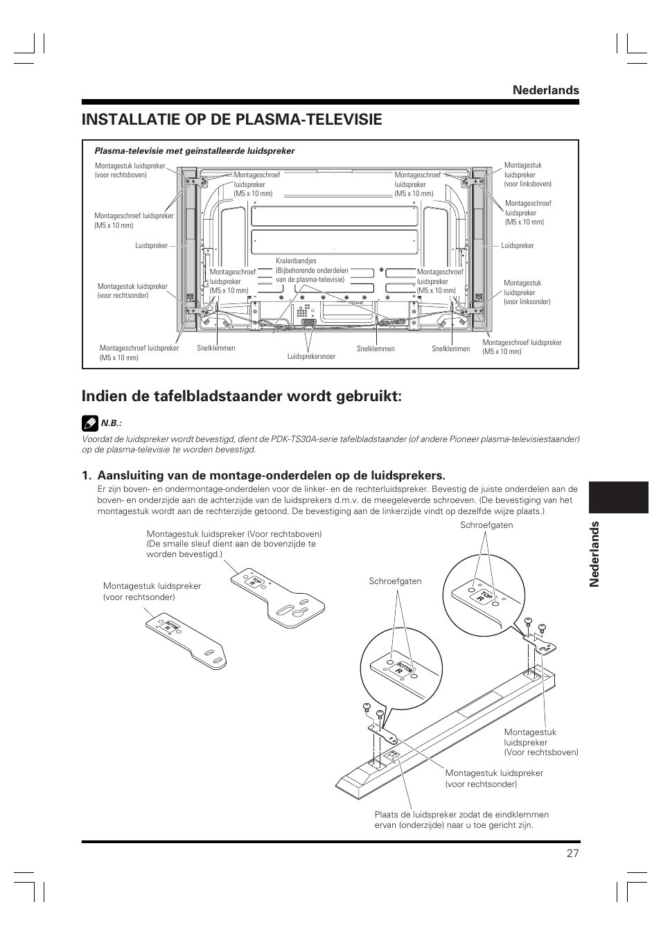 Handleiding, Luidsprekersysteem, Nederlands | Pioneer PDP-S61 User Manual | Page 27 / 44