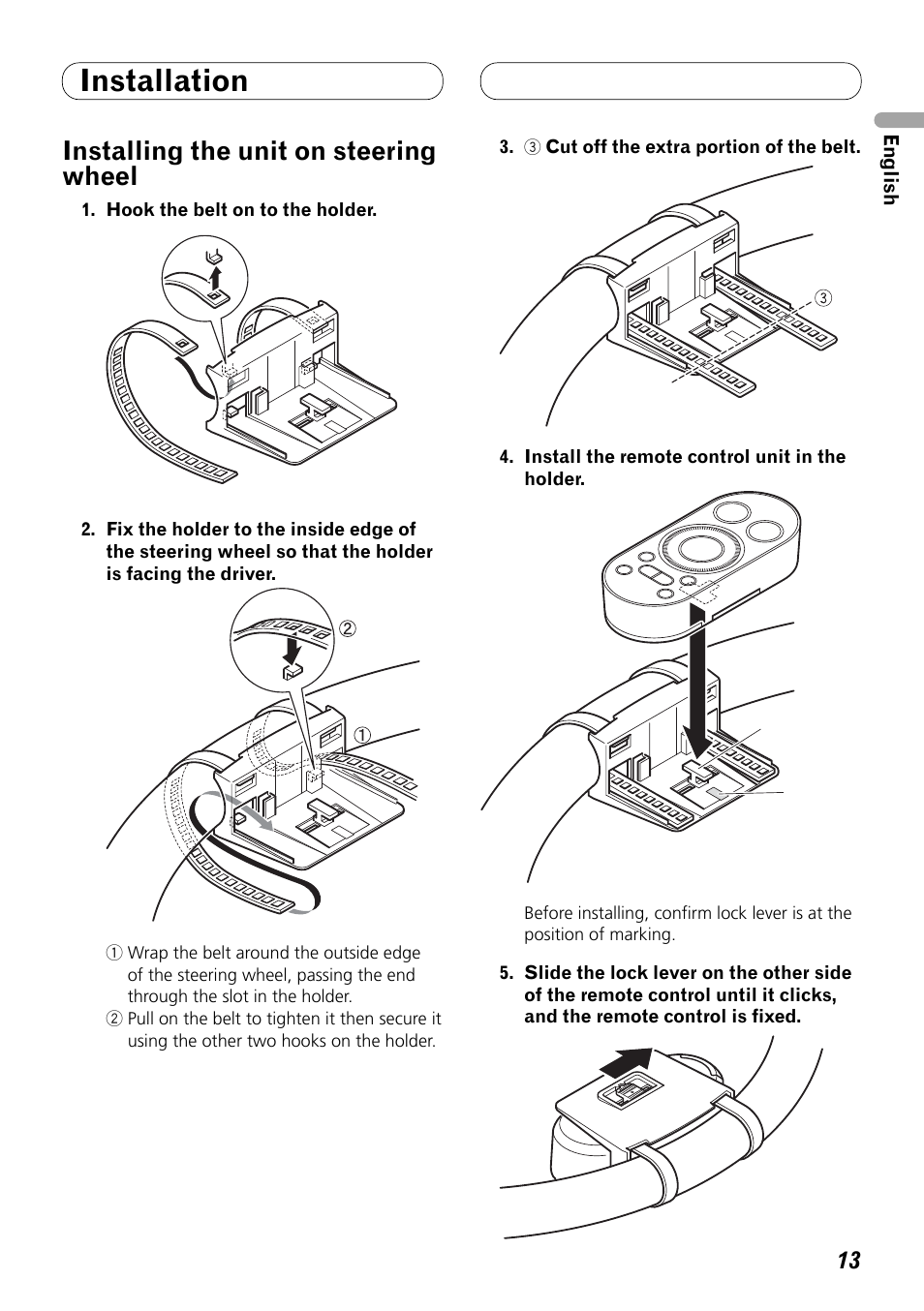 Installing the unit on steering wheel, Installation | Pioneer DEX-P99RS User Manual | Page 13 / 99