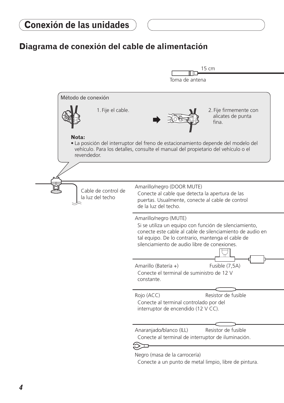 Conexión de las unidades, Diagrama de conexión del cable de alimentación | Pioneer DEX-P99RS User Manual | Page 18 / 99