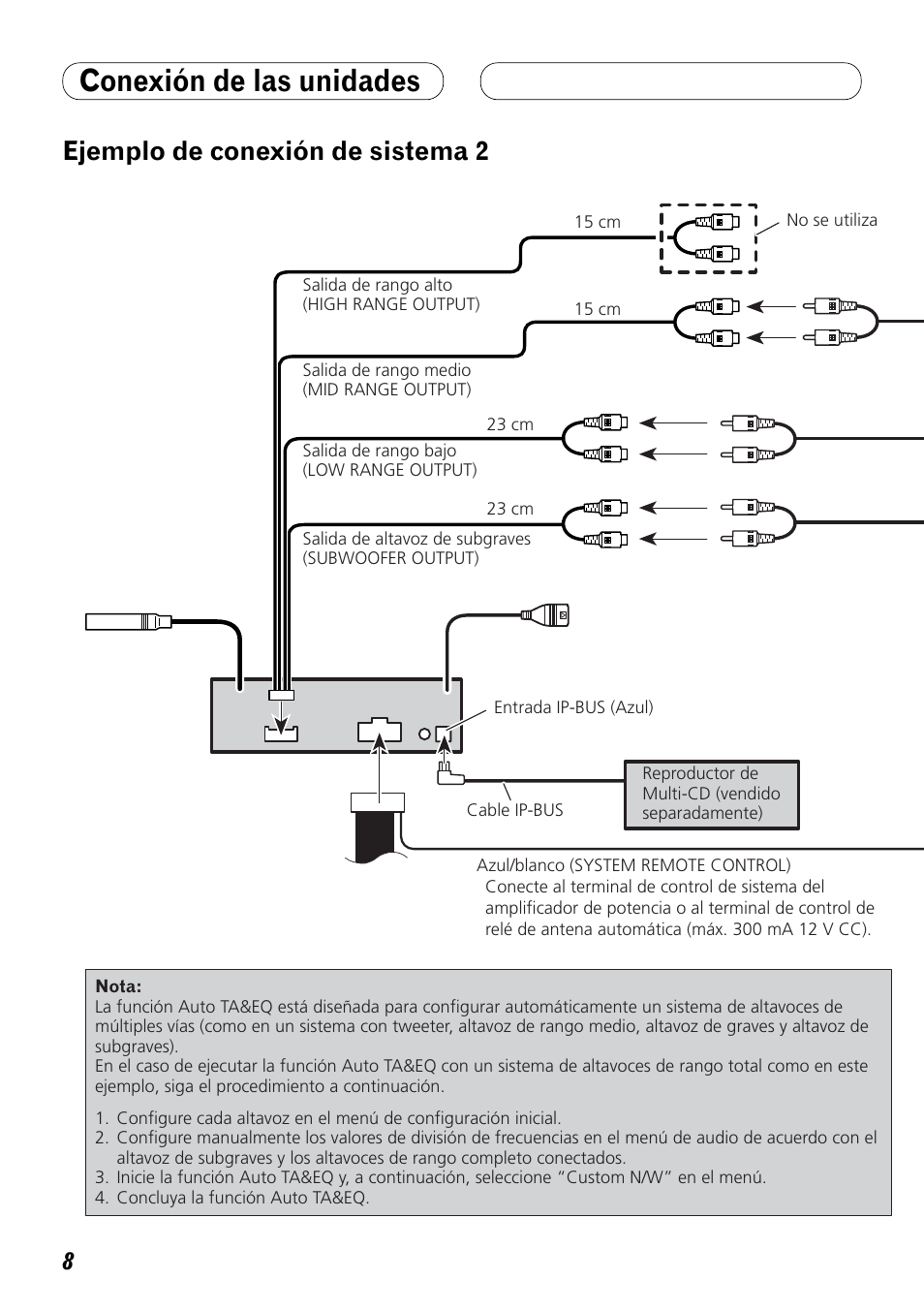 Ejemplo de conexión de sistema 2, Conexión de las unidades | Pioneer DEX-P99RS User Manual | Page 22 / 99