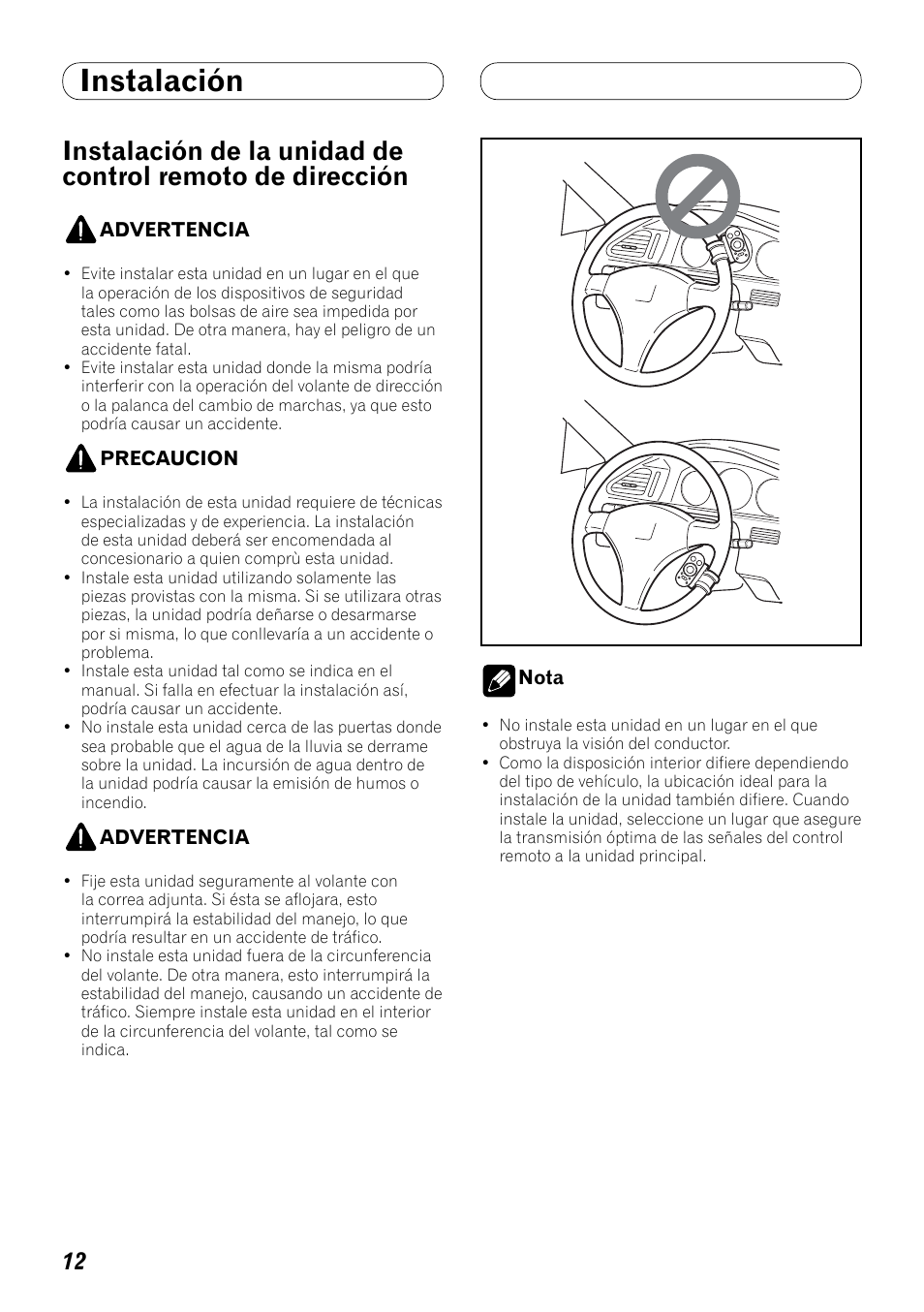 Instalación de la unidad de control, Remoto de dirección, Instalación | Pioneer DEX-P99RS User Manual | Page 26 / 99