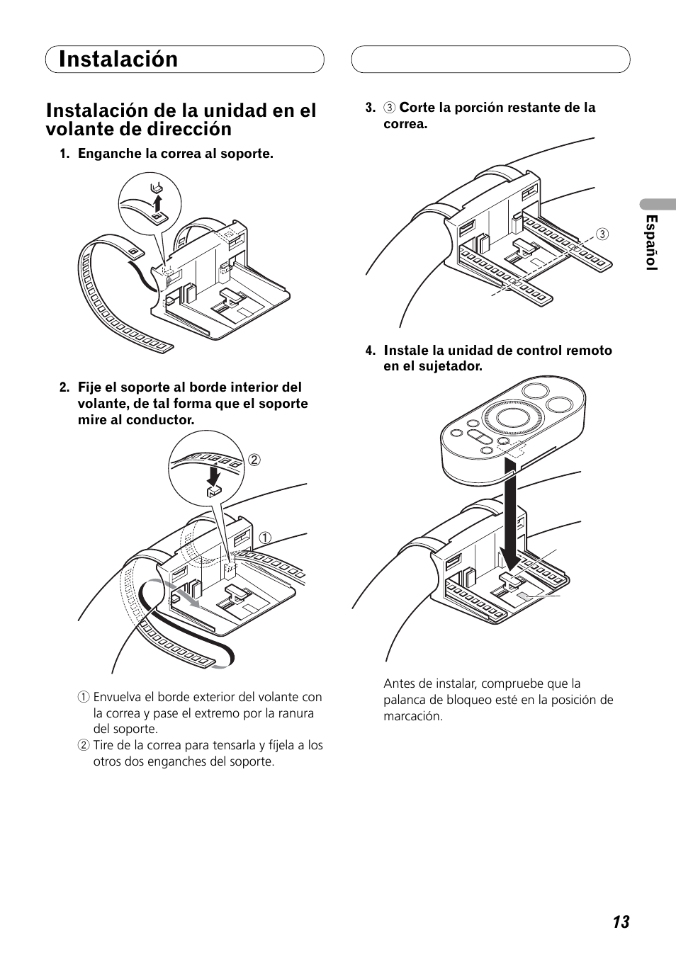 Instalación de la unidad en el volante de, Dirección, Instalación | Pioneer DEX-P99RS User Manual | Page 27 / 99