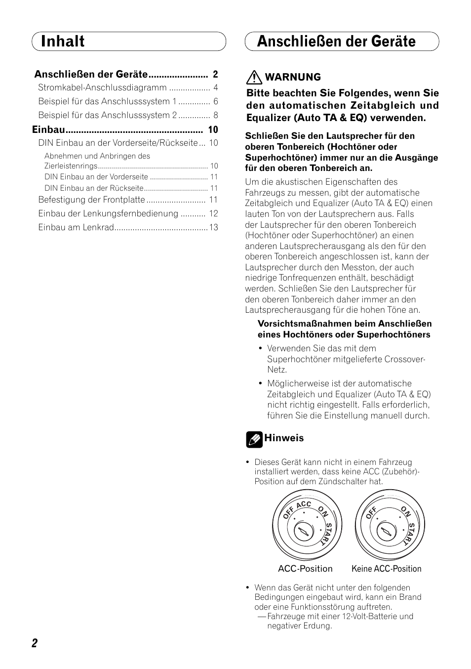 Deutsch, Inhalt anschließen der geräte | Pioneer DEX-P99RS User Manual | Page 30 / 99