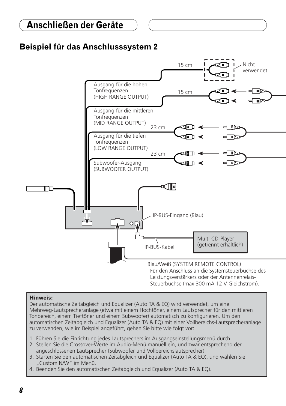 Beispiel für das anschlusssystem 2, Anschließen der geräte | Pioneer DEX-P99RS User Manual | Page 36 / 99
