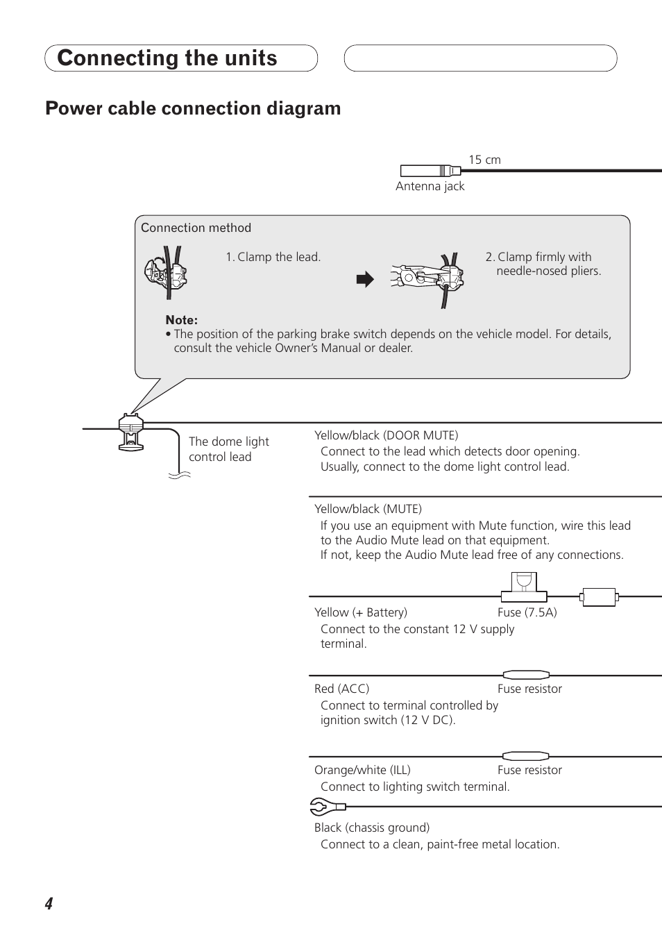 Connecting the units, Power cable connection diagram | Pioneer DEX-P99RS User Manual | Page 4 / 99