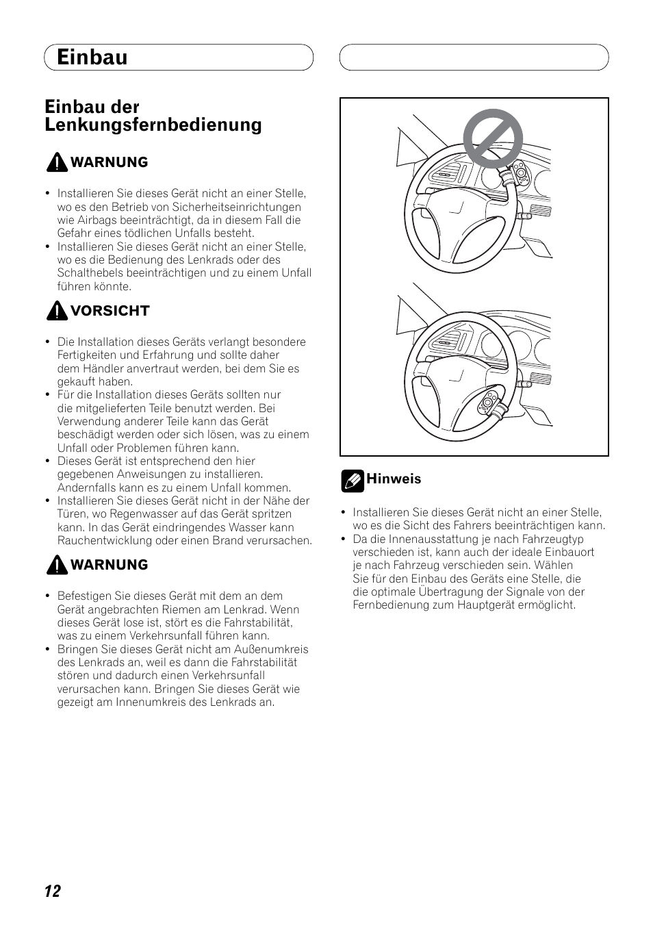Einbau der lenkungsfernbedienung, Einbau | Pioneer DEX-P99RS User Manual | Page 40 / 99