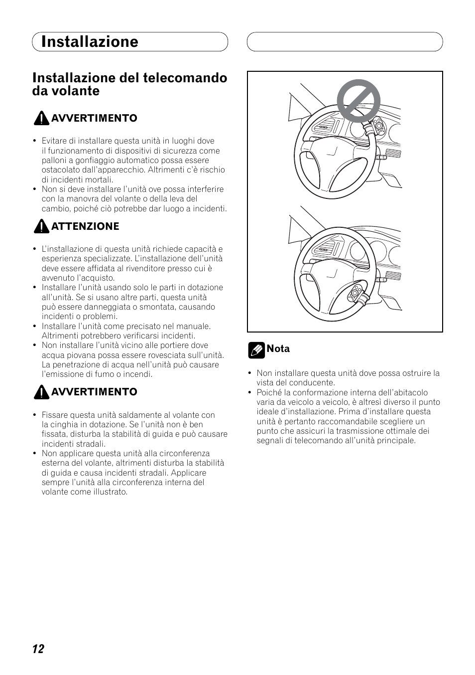 Installazione del telecomando da volante, Installazione | Pioneer DEX-P99RS User Manual | Page 68 / 99