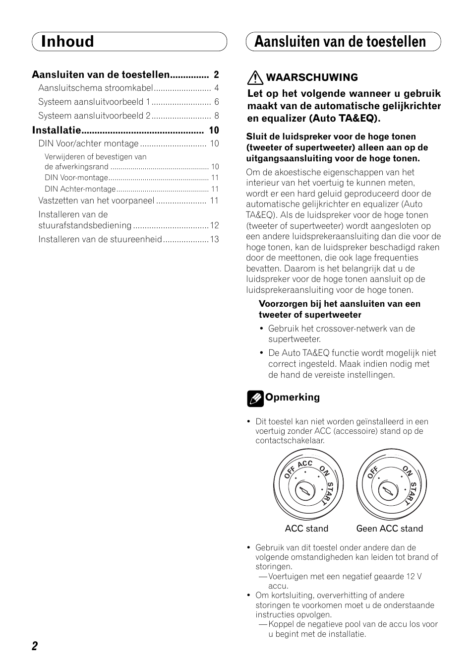 Nederlands, Inhoud aansluiten van de toestellen | Pioneer DEX-P99RS User Manual | Page 72 / 99