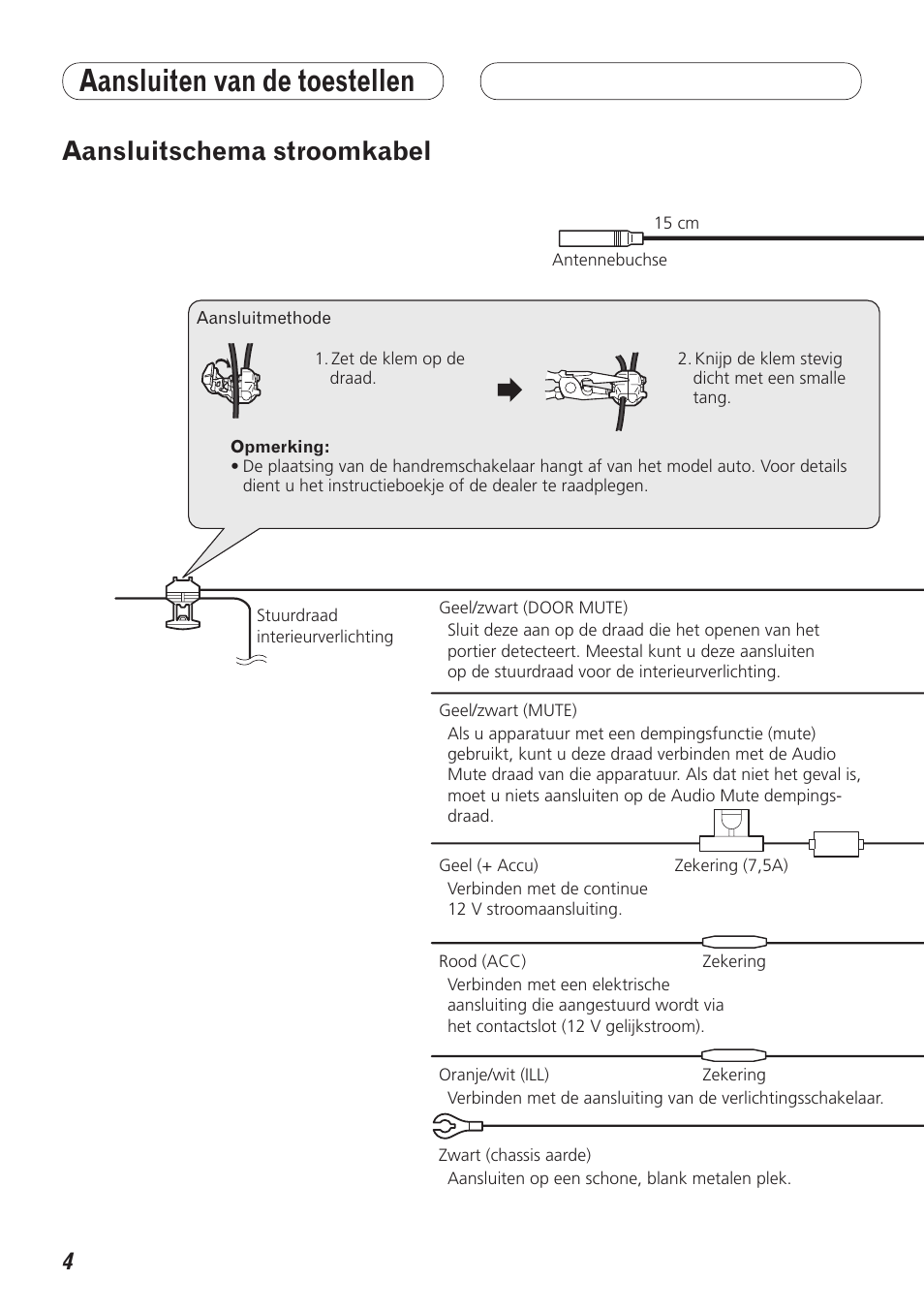 Aansluiten van de toestellen, Aansluitschema stroomkabel | Pioneer DEX-P99RS User Manual | Page 74 / 99