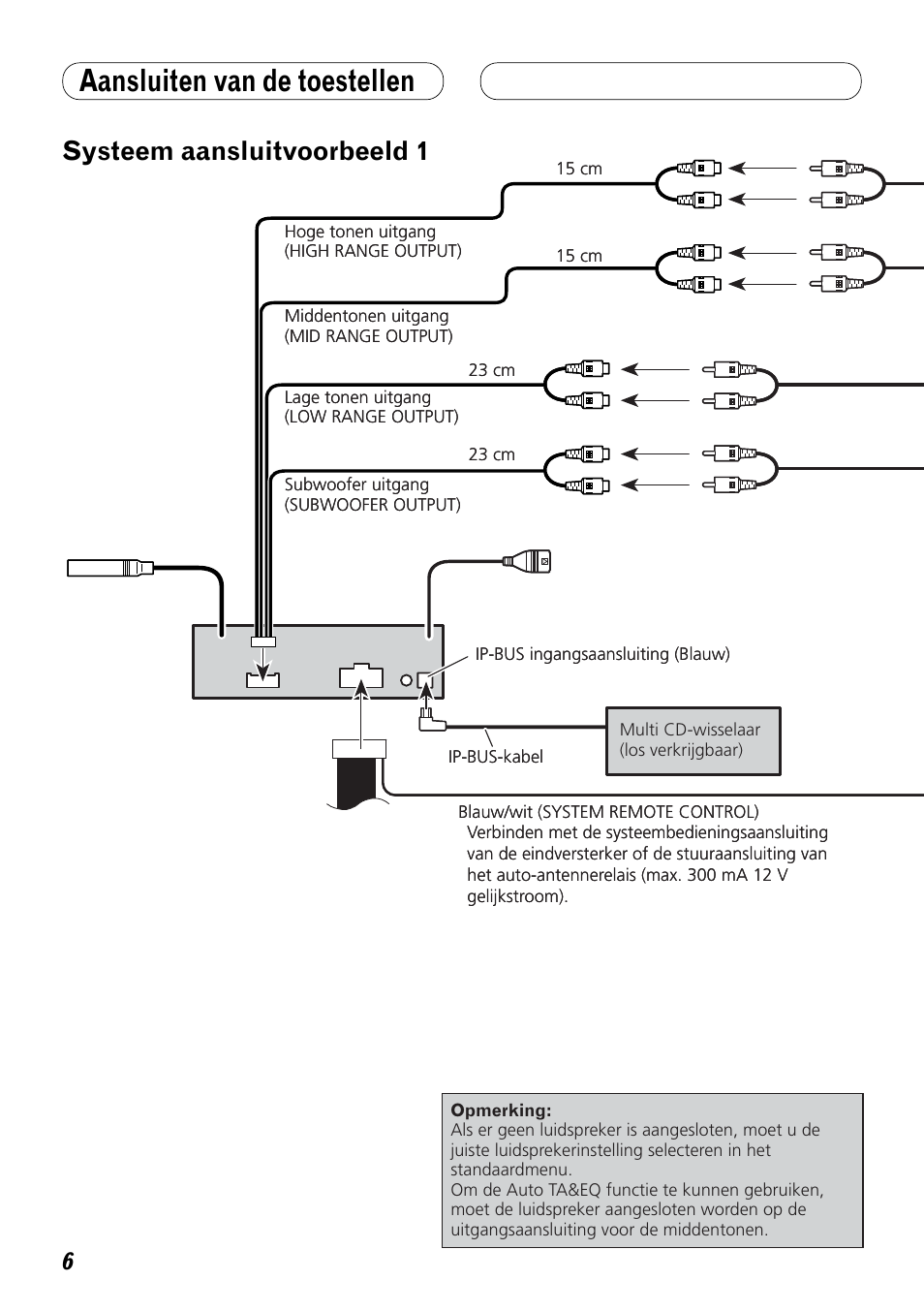 Systeem aansluitvoorbeeld 1, Aansluiten van de toestellen | Pioneer DEX-P99RS User Manual | Page 76 / 99