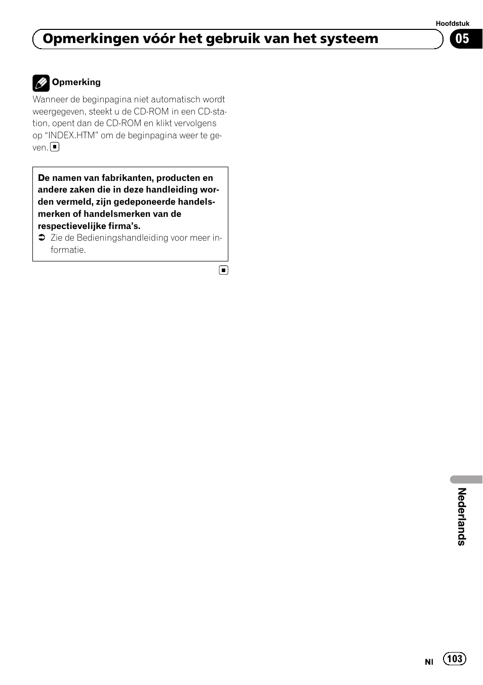 05 opmerkingen vóór het gebruik van het systeem | Pioneer AVIC-F8430BT User Manual | Page 103 / 104