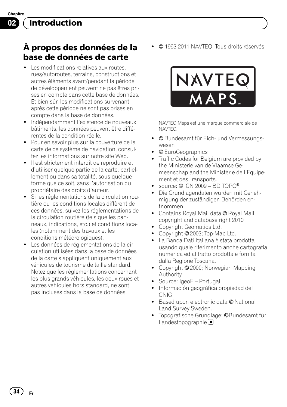 À propos des données de la base de données, De carte, 02 introduction | Pioneer AVIC-F8430BT User Manual | Page 34 / 104