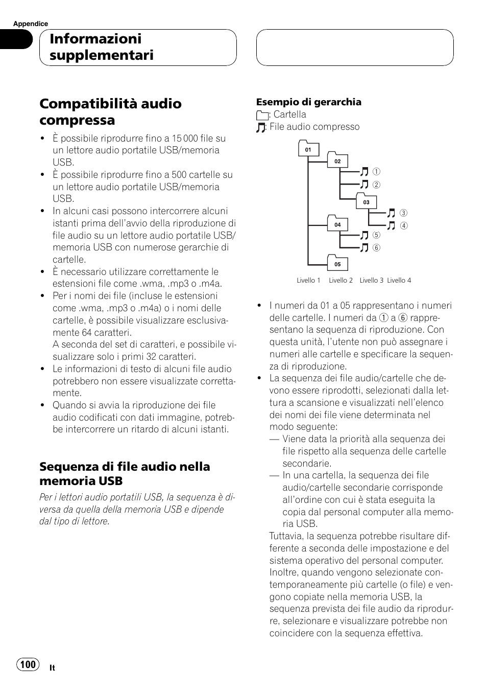 Compatibilità audio compressa, Sequenza di file audio nella memoria, Informazioni supplementari | Pioneer CD-UB100 User Manual | Page 100 / 103