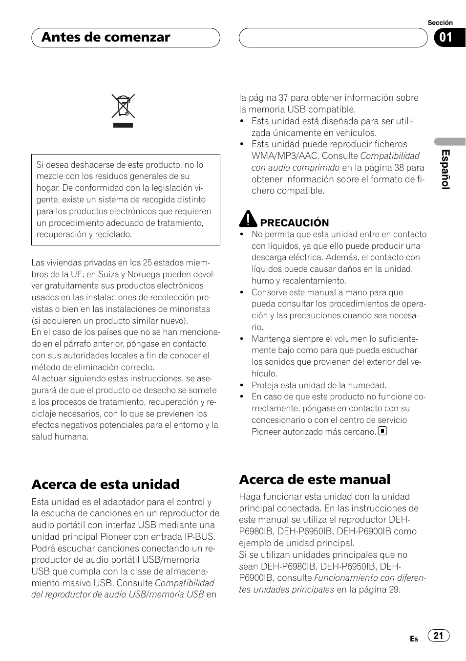 Antes de comenzar, Acerca de esta unidad, Acerca de este manual | Pioneer CD-UB100 User Manual | Page 21 / 103