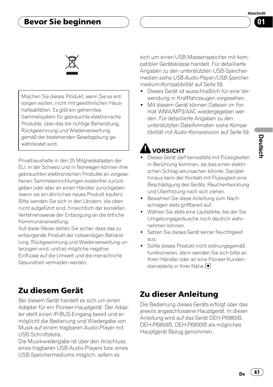 Bevor sie beginnen, Zu diesem gerät, Zu dieser anleitung | Pioneer CD-UB100 User Manual | Page 41 / 103