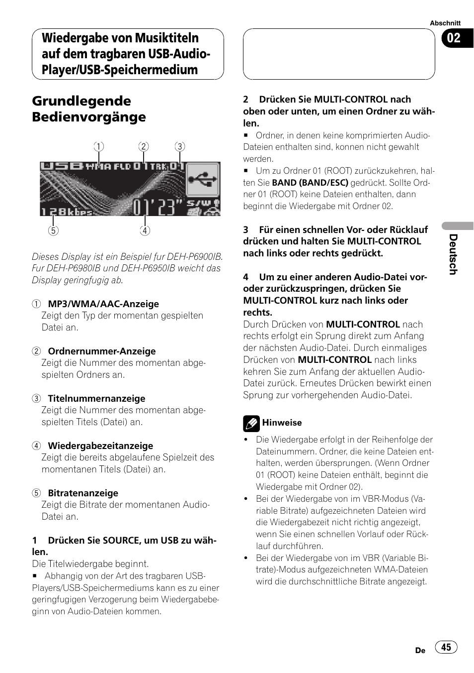 Grundlegende bedienvorgänge | Pioneer CD-UB100 User Manual | Page 45 / 103