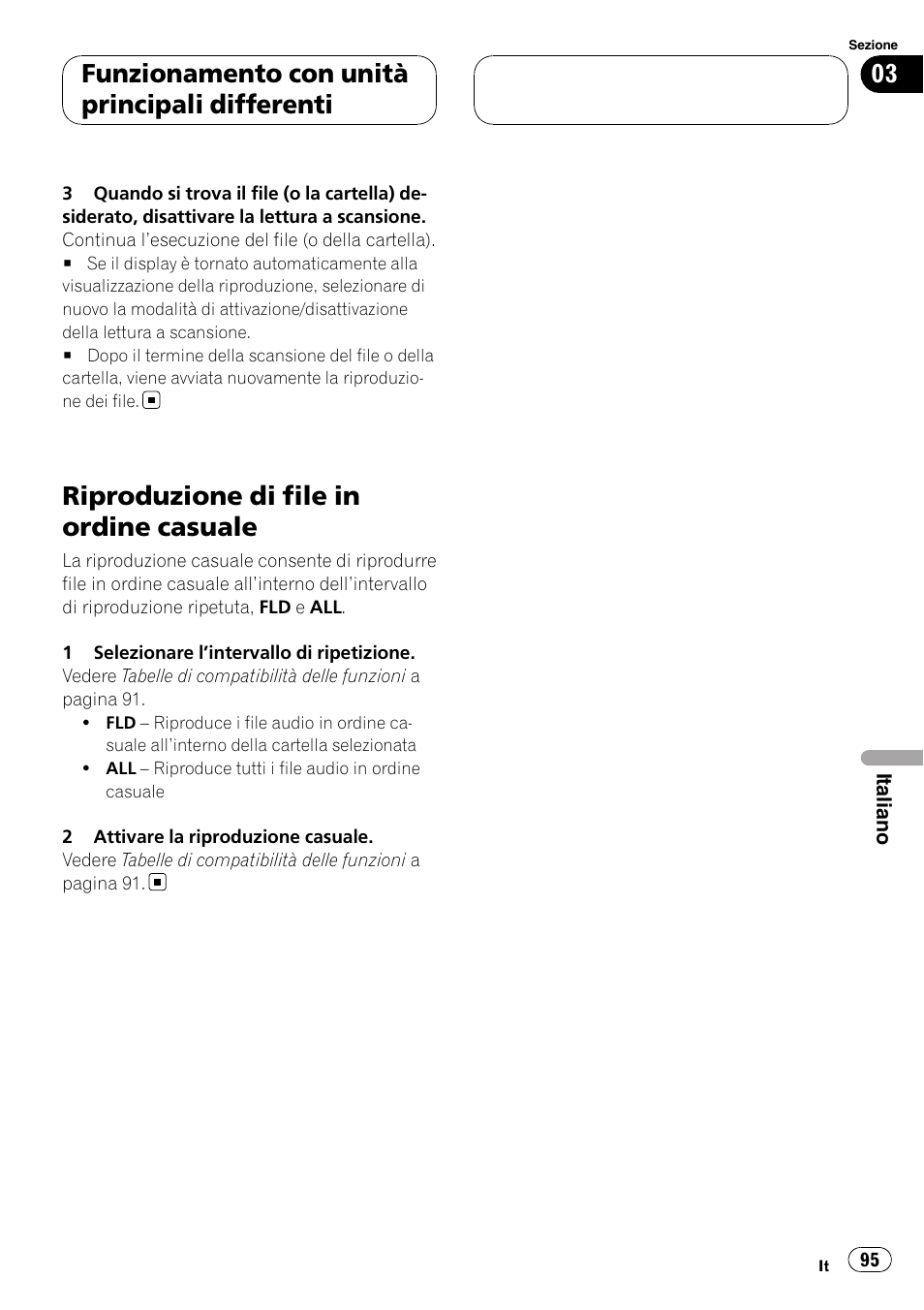 Riproduzione di file in ordine casuale, Funzionamento con unità principali differenti | Pioneer CD-UB100 User Manual | Page 95 / 103