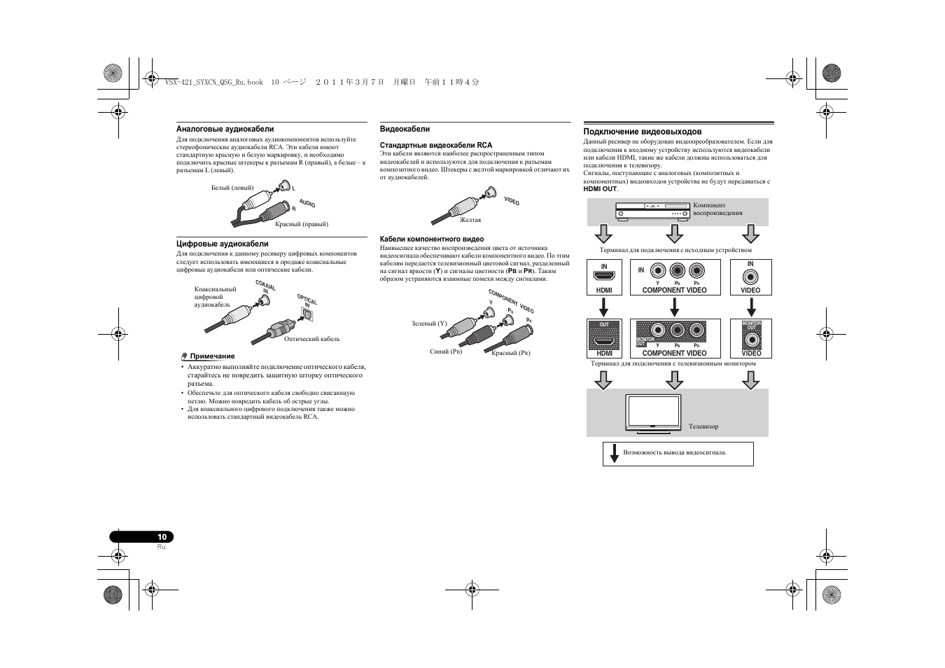 Подключение видеовыходов | Pioneer VSX-421 User Manual | Page 38 / 100