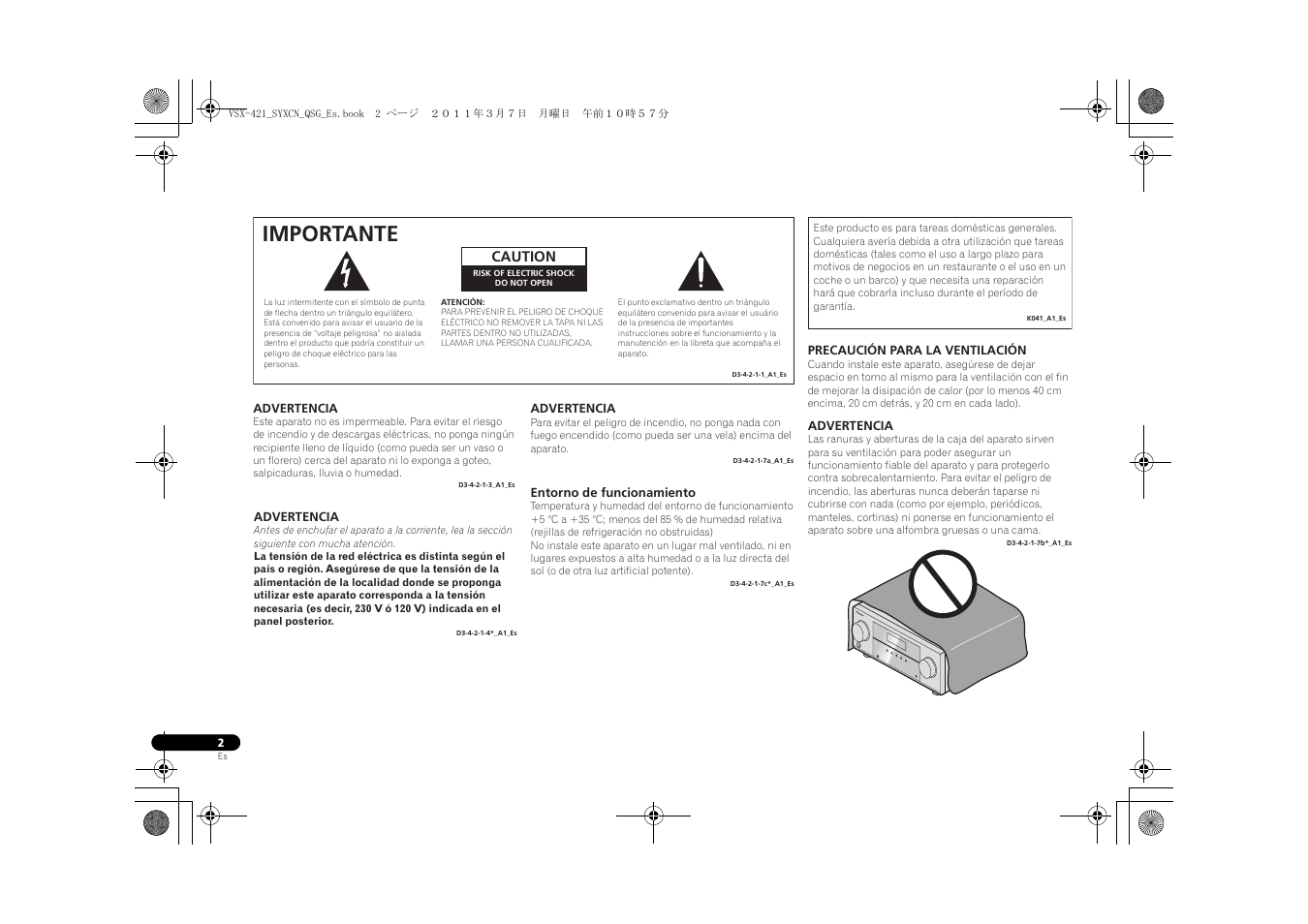 Importante | Pioneer VSX-421 User Manual | Page 72 / 100
