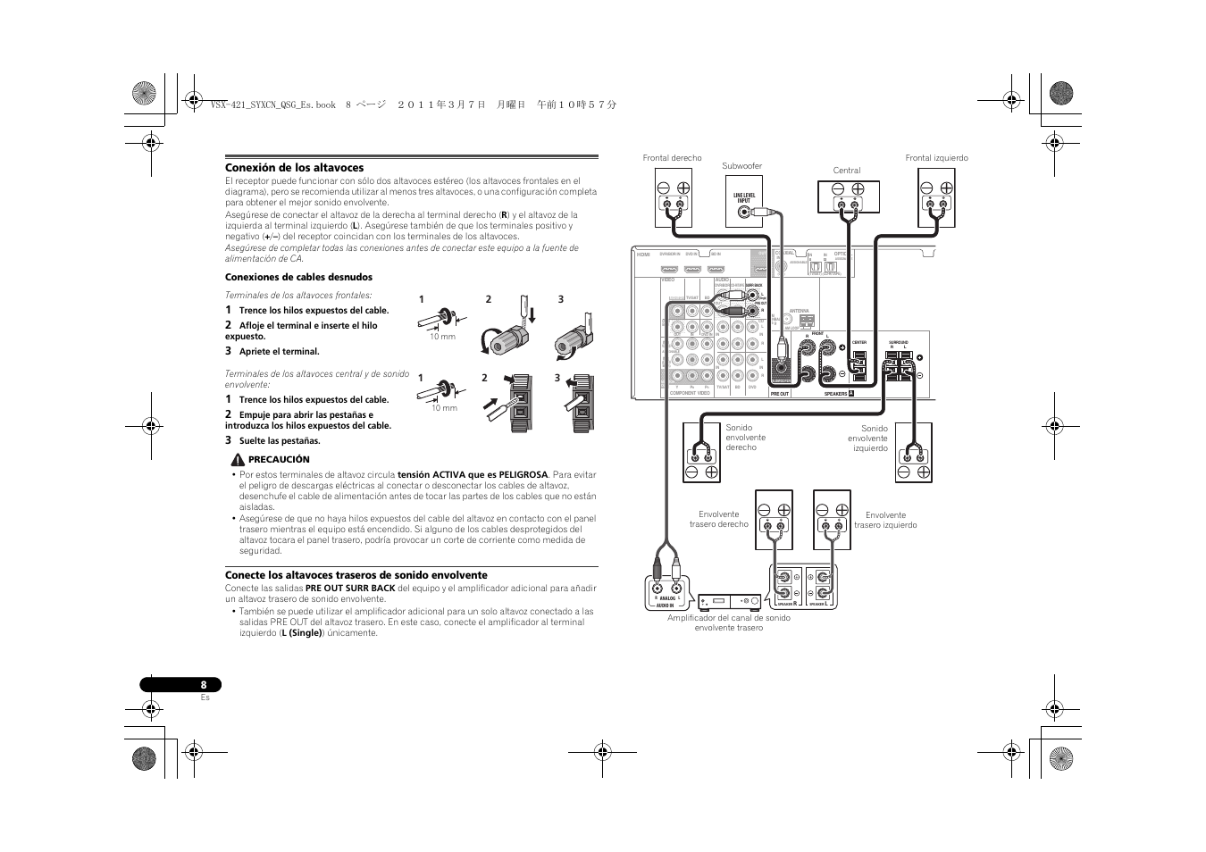 Conexión de los altavoces | Pioneer VSX-421 User Manual | Page 78 / 100
