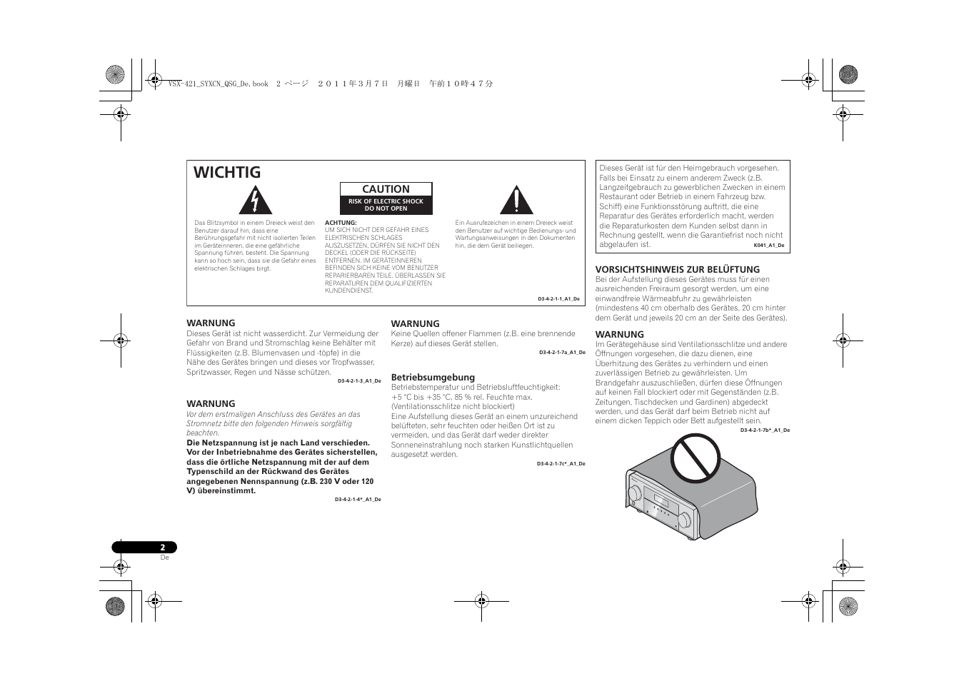 Wichtig | Pioneer VSX-421 User Manual | Page 86 / 100