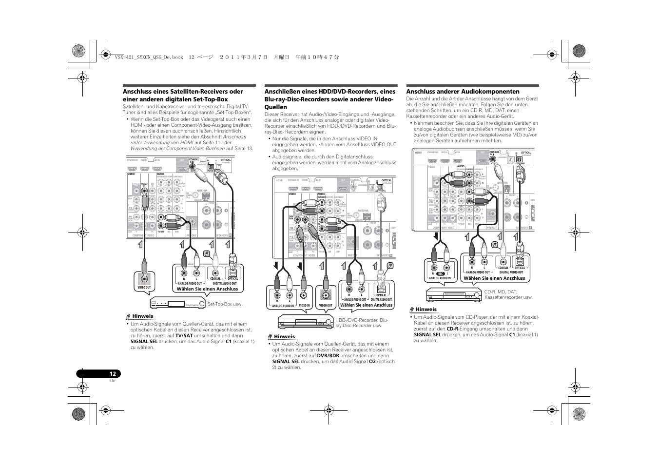 Anschluss anderer audiokomponenten | Pioneer VSX-421 User Manual | Page 96 / 100