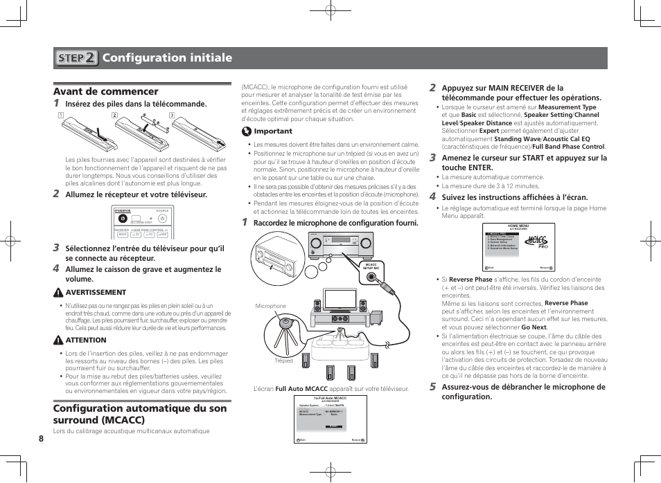 Configuration initiale, Avant de commencer, Configuration automatique du son surround (mcacc) | Pioneer SC-LX58-K User Manual | Page 18 / 76