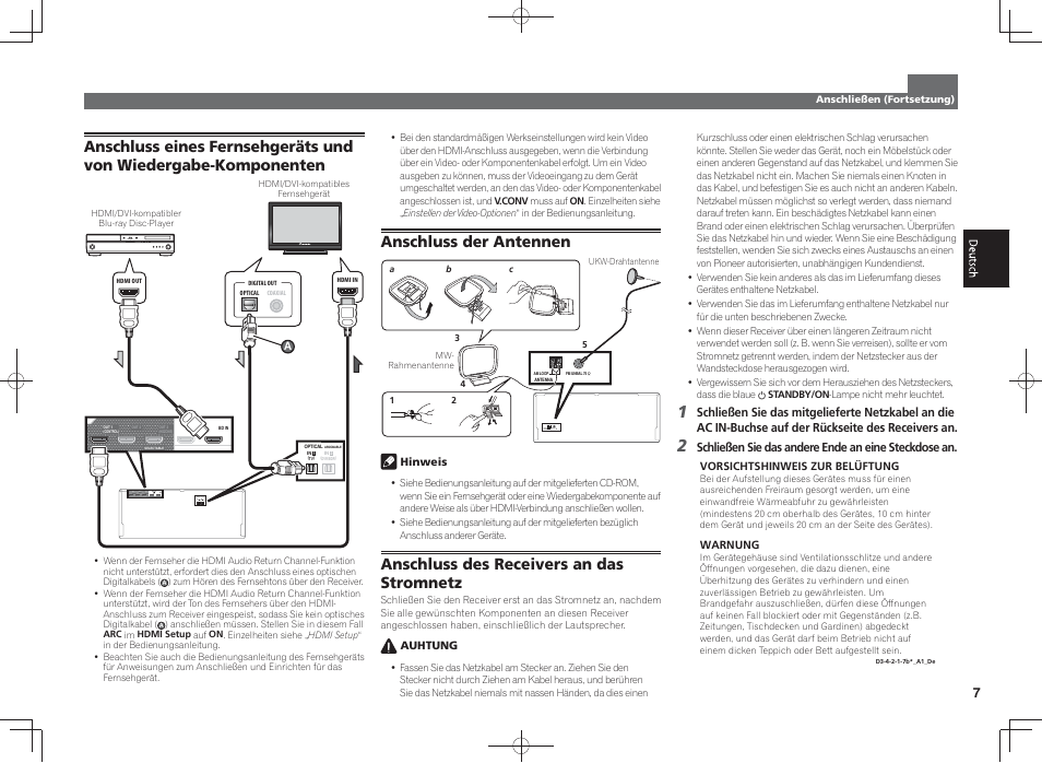 Anschluss der antennen antenna am loop fm unbal 75, Anschluss des receivers an das stromnetz | Pioneer SC-LX58-K User Manual | Page 27 / 76