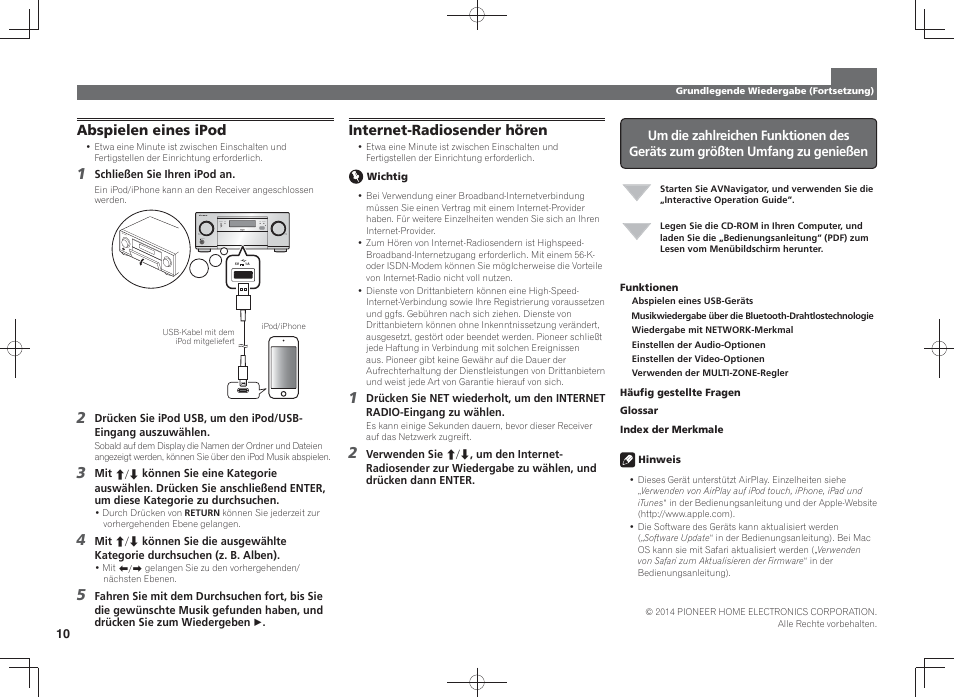 Abspielen eines ipod, Internet-radiosender hören | Pioneer SC-LX58-K User Manual | Page 30 / 76