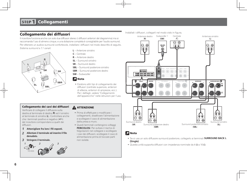 Collegamenti, Collegamento dei diffusori | Pioneer SC-LX58-K User Manual | Page 36 / 76