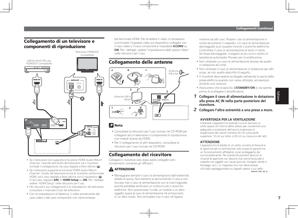 Collegamento delle antenne, Antenna am loop fm unbal 75, Collegamento del ricevitore | Pioneer SC-LX58-K User Manual | Page 37 / 76