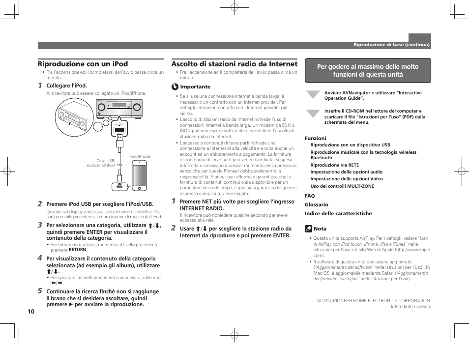 Riproduzione con un ipod, Ascolto di stazioni radio da internet | Pioneer SC-LX58-K User Manual | Page 40 / 76