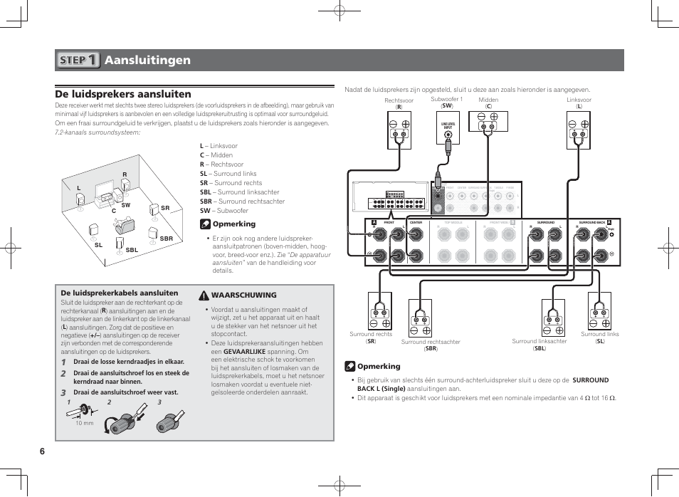 Aansluitingen, De luidsprekers aansluiten | Pioneer SC-LX58-K User Manual | Page 46 / 76