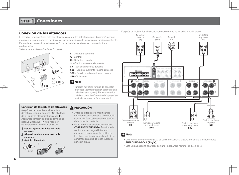 Conexiones, Conexión de los altavoces | Pioneer SC-LX58-K User Manual | Page 56 / 76