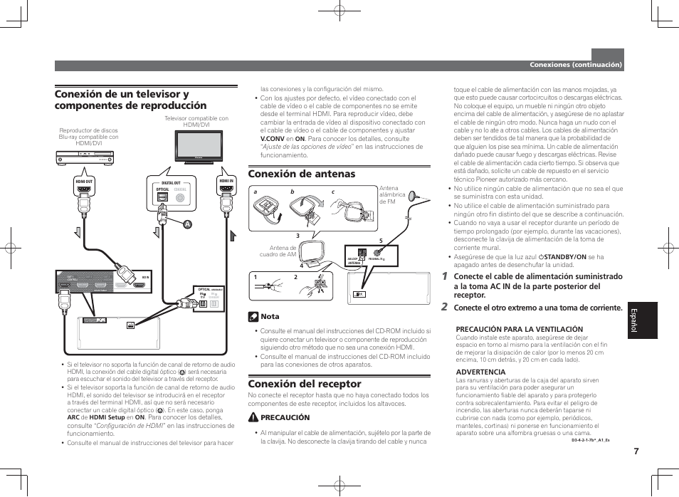 Conexión de antenas antenna am loop fm unbal 75, Conexión del receptor | Pioneer SC-LX58-K User Manual | Page 57 / 76