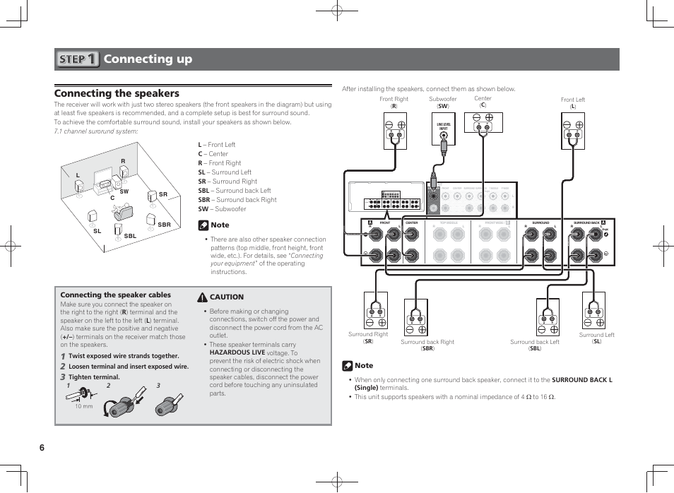Connecting up, Connecting the speakers | Pioneer SC-LX58-K User Manual | Page 6 / 76