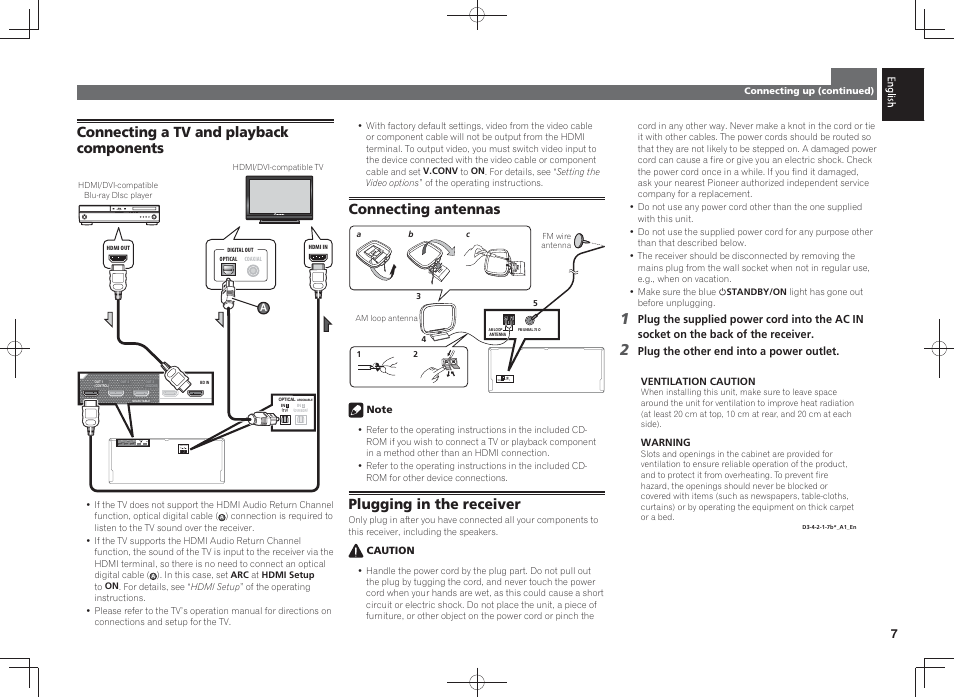Connecting antennas antenna am loop fm unbal 75, Plugging in the receiver | Pioneer SC-LX58-K User Manual | Page 7 / 76