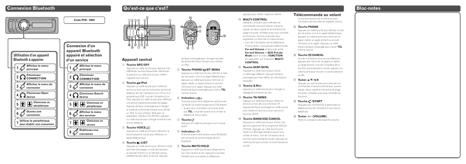 Connexion bluetooth, Qu’est-ce que c’est, Télécommande au volant | Appareil central | Pioneer DEH-P8100BT User Manual | Page 8 / 8